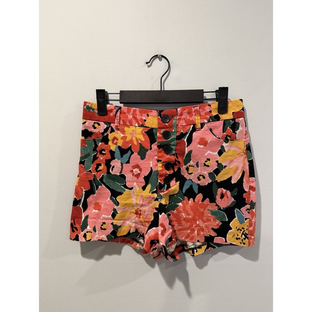 Zara Floral Chino Shorts Womens Small High Rise Pockets Twee Preppy Vacation